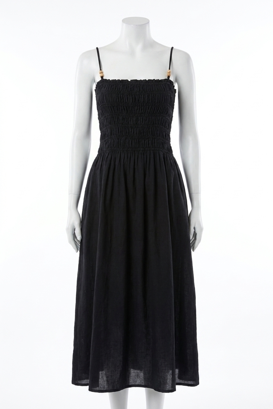 NEW BELLA DAHL smocked dress with beaded straps in black